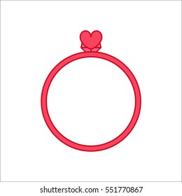 Ring with jewel Heart symbol sign flat icon on background