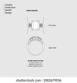 Ring jewelry design production sketch