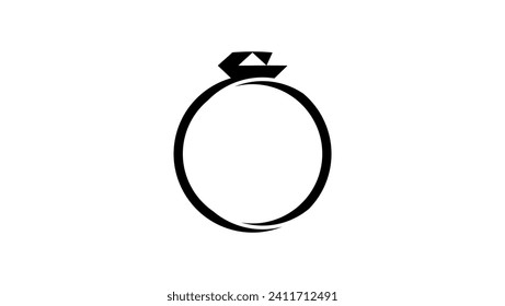  anillo con un diamante grande, logotipo de la joyería, silueta negra aislada