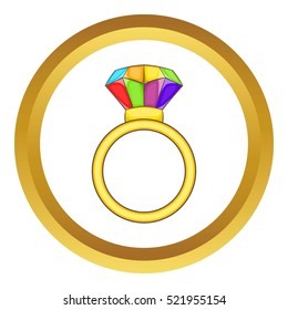 Ring LGBT vector icon in golden circle, cartoon style isolated on white background