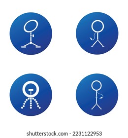 Conjunto de iconos de estilo circular de luz de anillo, concepto de gadget de montaje de teléfono, iconos vectoriales rellenos de lámpara selfie, emblemas del portalámparas de smartphone, símbolos de luz de anillo aislados en fondo blanco