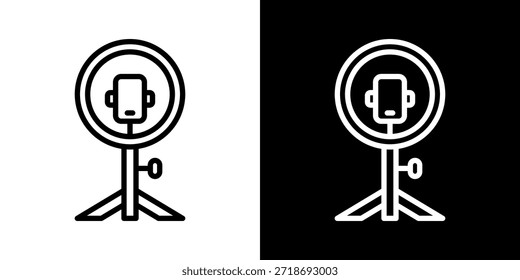 Icono de luz de anillo de línea estilo blanco y negro