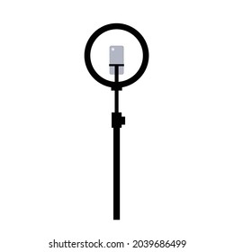 Ring light with mobile phone for filming a blog. Vector illustration
