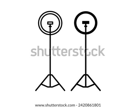 Ring Light Silhouette and Outline icon vector. Ring Light Silhouette and Outline isolated white background. Vector Illustration