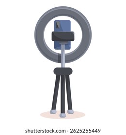 Ring light with smartphone standing on tripod for broadcasting recording video content