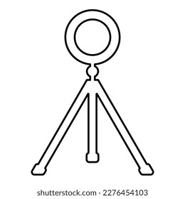 Ring lighting studio lamp light LED selfie lamp with tripod for mobile phone use blogger contour outline line icon black color vector illustration image thin flat style