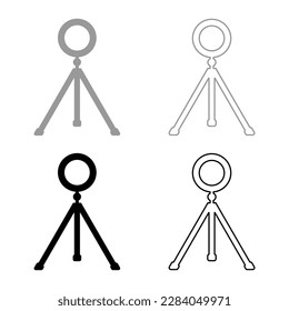 Iluminación del anillo luz de la lámpara del estudio LED selfie con trípode para el teléfono móvil uso del blogger conjunto de iconos color negro gris ilustración vectorial contorno de relleno sólido línea delgado estilo plano