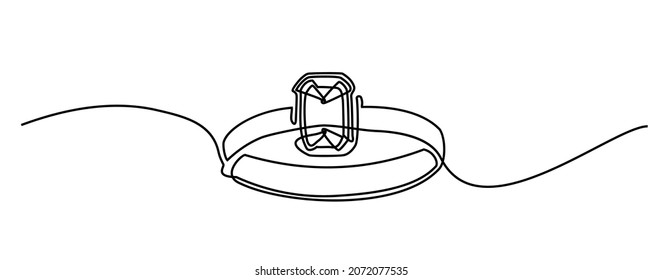 Ring, line drawing style. Continuous line drawing. Ring with stone. Valentine's day. Template for love cards and invitations. Isolated on white background. Hand drawn vector illustration