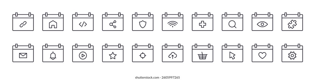Ring, Link, Envelope, House etc on Web Page Related Line Icon Collection. Editable Stroke. Perfect for Infographics, Articles, Books, Flyers, Banners