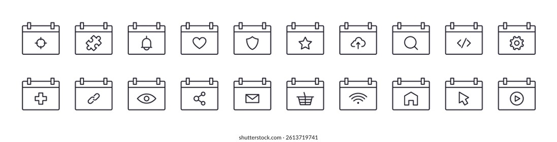 Ring, Link, Envelope, House etc on Web Page Outline Icon Collection. Editable Stroke. Perfect for Infographics, Articles, Books, Flyers, Banners