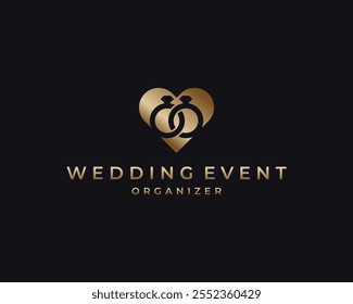 Ring Love Marriage Wedding Event Organizer Premium Gold Luxury Vector Logo Design Illustration