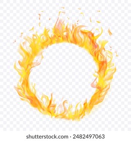 Ring made of translucent orange tongues of fire and sparks on transparent background. For used on light illustrations. Transparency only in vector format