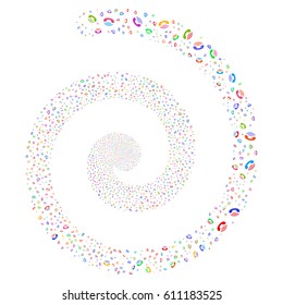 Ring magic swirling spiral. Vector bright multicolored scattered objects.
