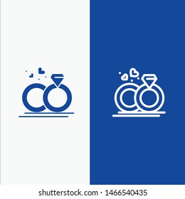 Ring, Marriage, Wedding, Love Line and Glyph Solid icon Blue banner Line and Glyph Solid icon Blue banner. Vector Icon Template background