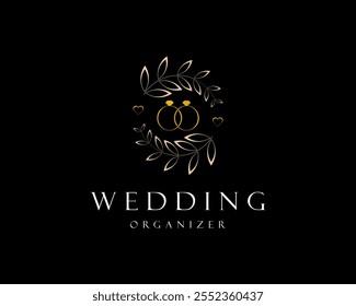 Anillo Matrimonio Planificador de bodas Organizador de eventos Decoración floral Vector Diseño de logotipos Ilustración