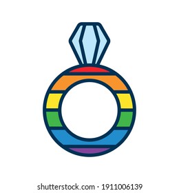 ring married with lgtbi flag flat style icon vector illustration design