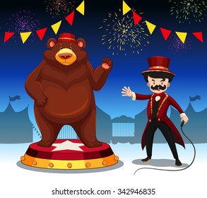 Ring master and bear at circus show illustration