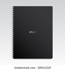 Ring notebook with black cover. Vector design.