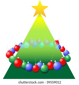 A ring of ornaments decorate a tree shape to celebrate a Merry Christmas.
