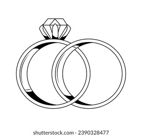 Ring outline illustration. hand drawn Ring sketch. Ring black and white vector drawing. Ring isolated on white background. vector illustration. Rings line art drawing. wedding rings outline.
