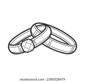 Ring outline illustration. hand drawn Ring sketch. Ring black and white vector drawing. Ring isolated on white background. vector illustration. Rings line art drawing. wedding rings outline.