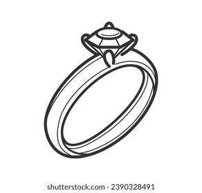 Ring outline illustration. hand drawn Ring sketch. Ring black and white vector drawing. Ring isolated on white background. vector illustration. Rings line art drawing. wedding rings outline.