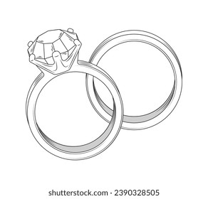 Ring outline illustration. hand drawn Ring sketch. Ring black and white vector drawing. Ring isolated on white background. vector illustration. Rings line art drawing. wedding rings outline.