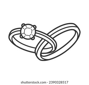 Ring outline illustration. hand drawn Ring sketch. Ring black and white vector drawing. Ring isolated on white background. vector illustration. Rings line art drawing. wedding rings outline.