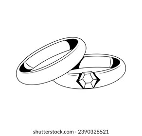 Ring outline illustration. hand drawn Ring sketch. Ring black and white vector drawing. Ring isolated on white background. vector illustration. Rings line art drawing. wedding rings outline.