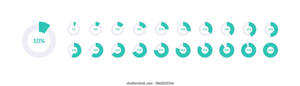 Ring percentage pie chart diagram or loading circle on white