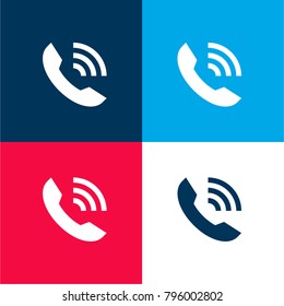 Ring phone auricular interface symbol with lines of the sound four color material and minimal icon logo set in red and blue