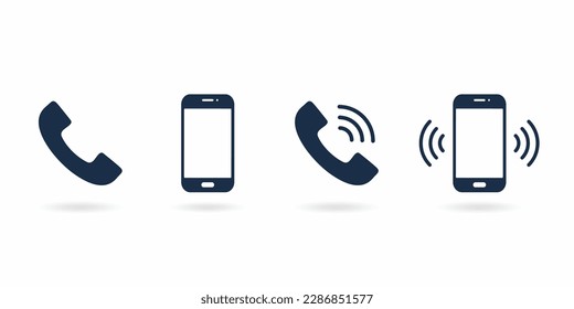 Icono de los teléfonos de anillo conjunto diseño simple. Icono de sonido de smartphone y teléfono. Señal de teléfono.
