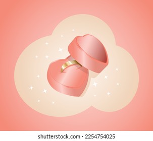 
Ring in a pink case in the form of a heart isolated on a gentle background