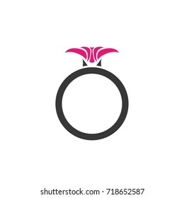 Ring with pink flower isolated on white background.