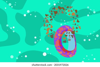 Ring planet with a cluster of meteorites passing through it in a ring on space background, space vector background flat illustration design.