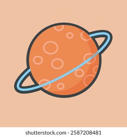 ring planet with outline flat vector design.