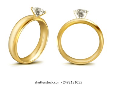 A ring with a precious stone in different angles. Vector illustration