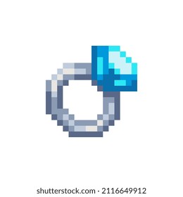 Ring with a precious stone. Logo for the jewelry store. Web site icon. Video game sprite. Pixel art style. Isolated vector illustration.