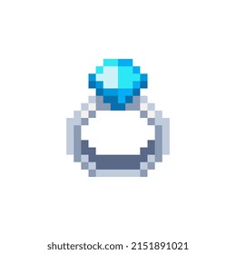 Ring with a precious stone. Logo for the jewelry store. Web site icon. Video game sprite. Pixel art style. Isolated vector illustration.