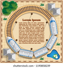 The ring railway with a train. View from above. Vector illustration.