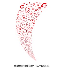 Ring random fireworks stream. Vector illustration style is flat red iconic symbols on a white background. Object fountain constructed from scattered symbols.