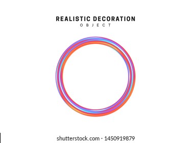 Ring Realistic shape 3d objects with gradient holographic color of hologram. Geometric decorative design elements isolated on white background. vector illustration.