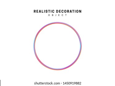 Ring Realistic shape 3d objects with gradient holographic color of hologram. Geometric decorative design elements isolated on white background. vector illustration.