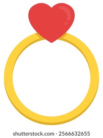 Ring with red heart flat icon vector isolated on white background.