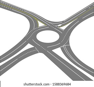 Ring road with many lanes of entry and exit of vehicles.