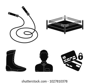 Ring, rope, referee, sneakers Boxing set collection icons in black style vector symbol stock illustration web.