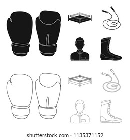 Ring, rope, referee, sneakers Boxing set collection icons in black,outline style vector symbol stock illustration web.