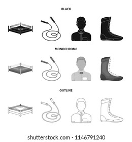 Ring, rope, referee, sneakers Boxing set collection icons in black,monochrome,outline style vector symbol stock illustration web.