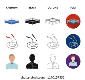 Ring, rope, referee, sneakers Boxing set collection icons in cartoon,black,outline,flat style vector symbol stock illustration web.