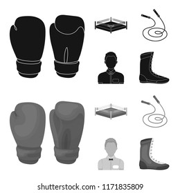 Ring, rope, referee, sneakers Boxing set collection icons in black,monochrome style vector symbol stock illustration web.